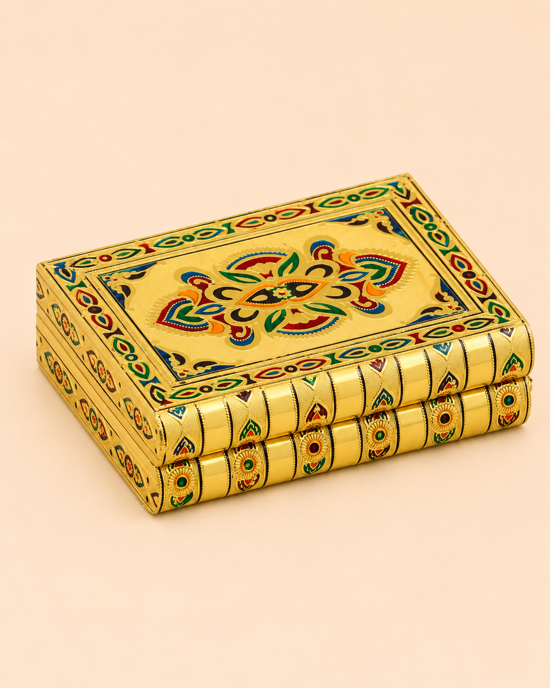 Luxury Handcrafted Wooden Meenakari Jewellery Box with Golden Oxidised (Dow) Work, Mirror & Multi-Level Storage