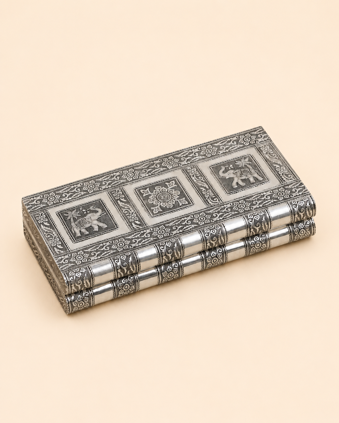 Handcrafted Wooden Silver Oxidised Jewellery Box with Lock | Velvet-Lined Jewellery Organizer