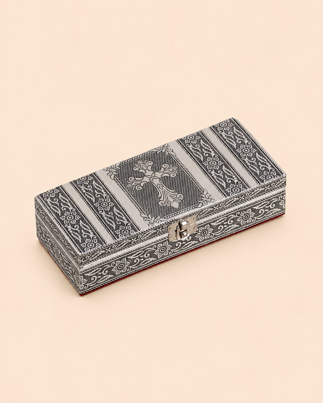 Handcrafted Silver Oxidised Wooden Jewellery Box with Mirror & Lock | Premium Velvet Jewellery Organizer